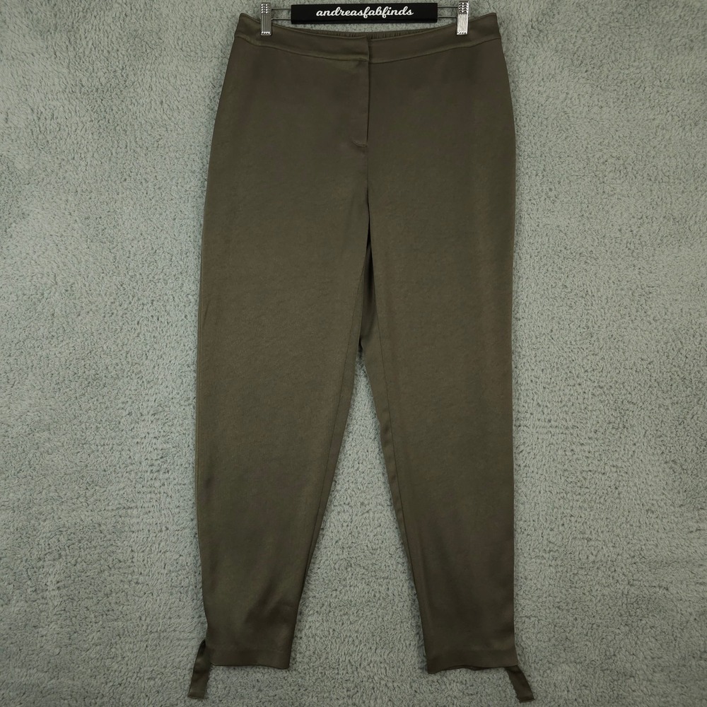 Chicos Black Label Pants Womens 1 US 8 M Green Satin Buckle Ankle Elastic Waist